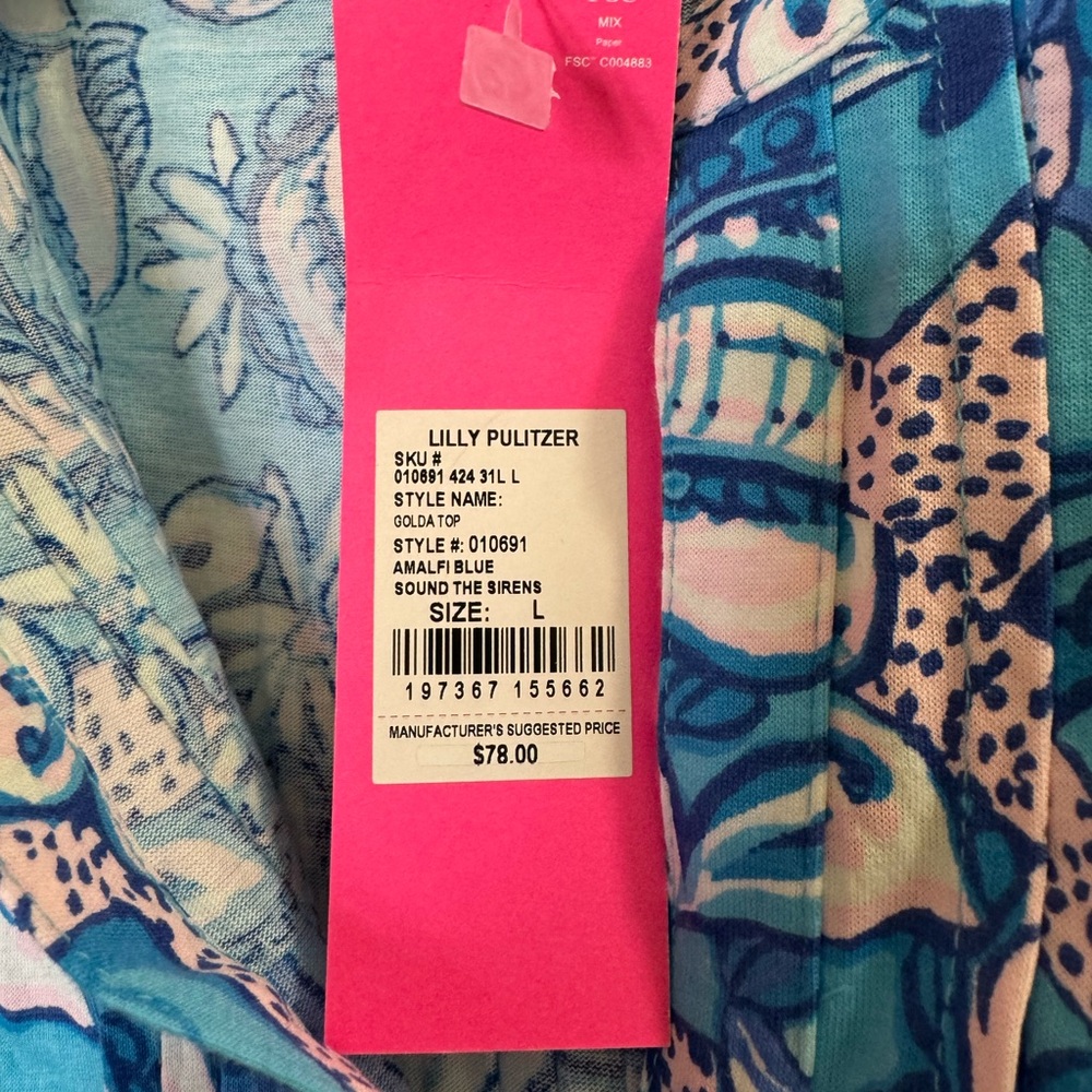 NWT Lilly Pulitzer Amalfi Blue Golda Top - SIZE LARGE - Picture 3 of 3